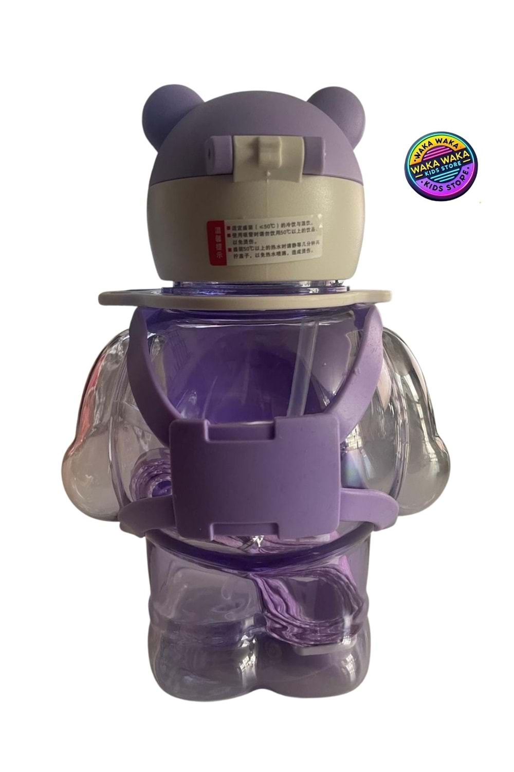 Happy Mini-Cool Ayıcık Şekilli Çocuk Matara 500 ml Renkli Şeffaf Suluk Askılı