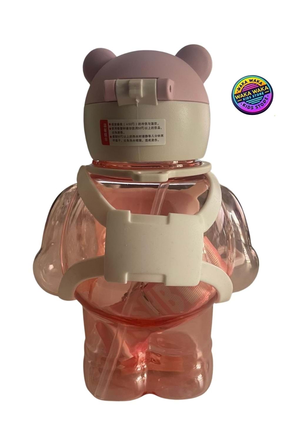 Happy Mini-Cool Ayıcık Şekilli Çocuk Matara 500 ml Renkli Şeffaf Suluk Askılı