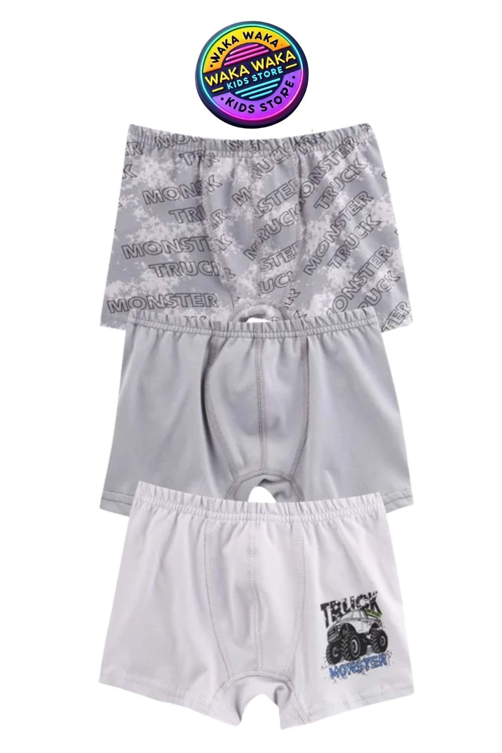 Erkek Çocuk Monster Truck Desenli 3’lü Boxer Seti – Pamuklu Esnek İç Giyim
