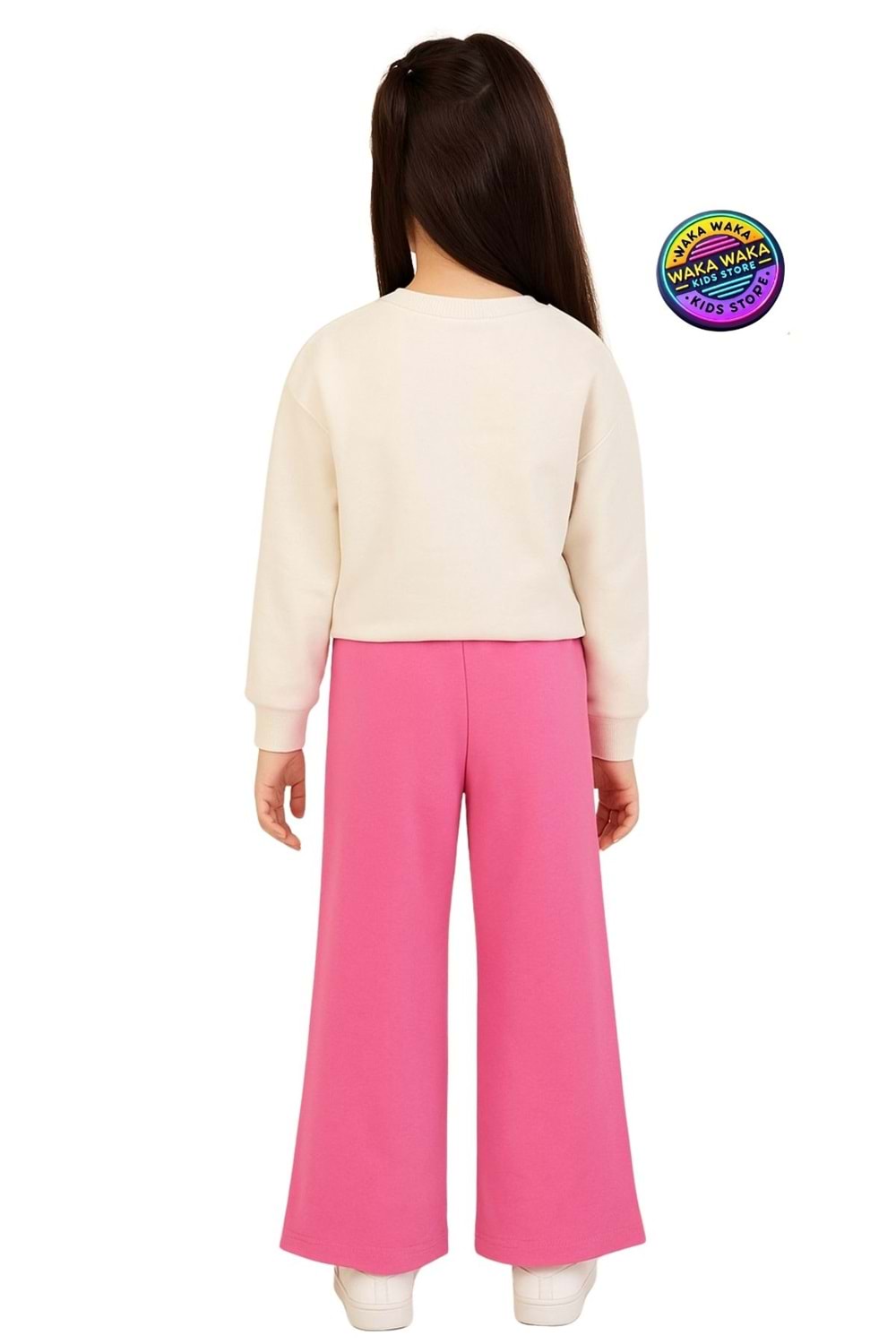 Kız Çocuk Eşofman Altı Gri Şeritli, Pembe Taşlı, Lacivert Baskılı
