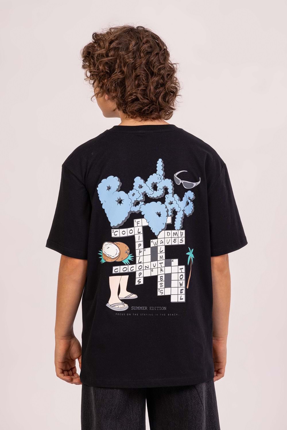 Önü Sırtı Baskılı Bisiklet Yaka Erkek Çocuk T-Shirt - Siyah