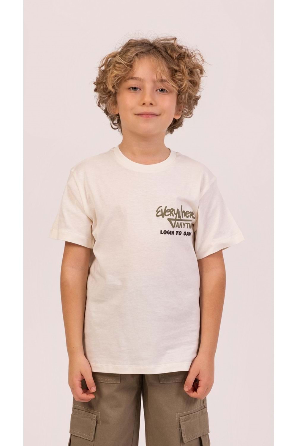 Önü Sırtı Baskılı Bisiklet Yaka Erkek Çocuk T-Shirt