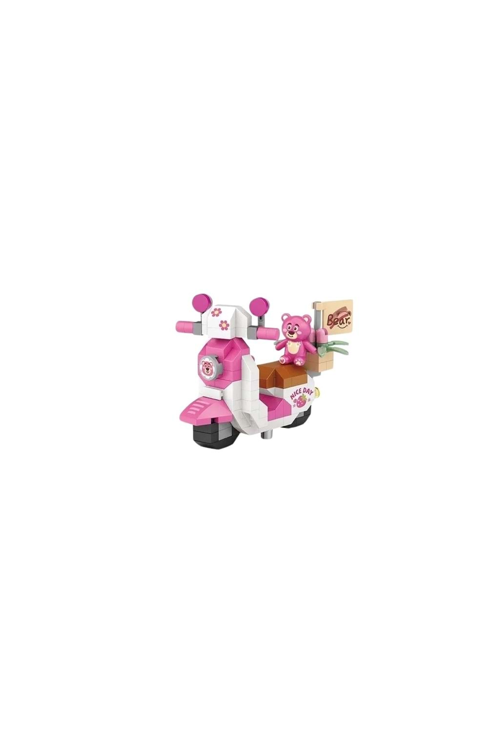 Sevimli Ayıcık Temalı Elektrikli Scooter Mikro Blok Yapım Seti (6+ Yaş) - Pembe - 3-14 YAŞ