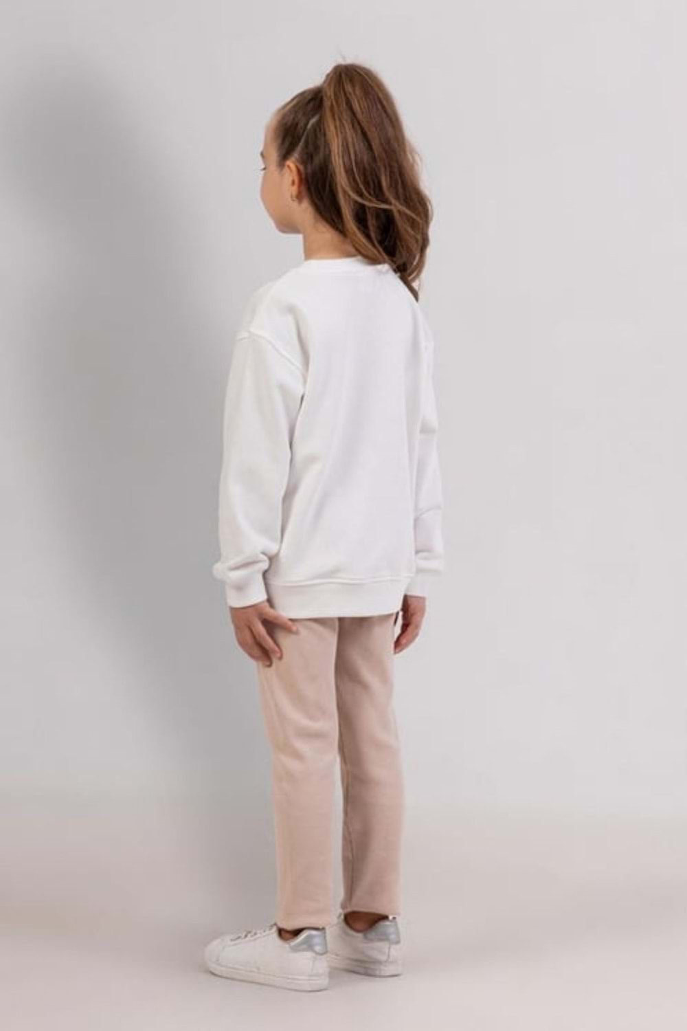 Kız Çocuk Best Friends Baskılı Beyaz Sweatshirt & Bej Tayt Kombini