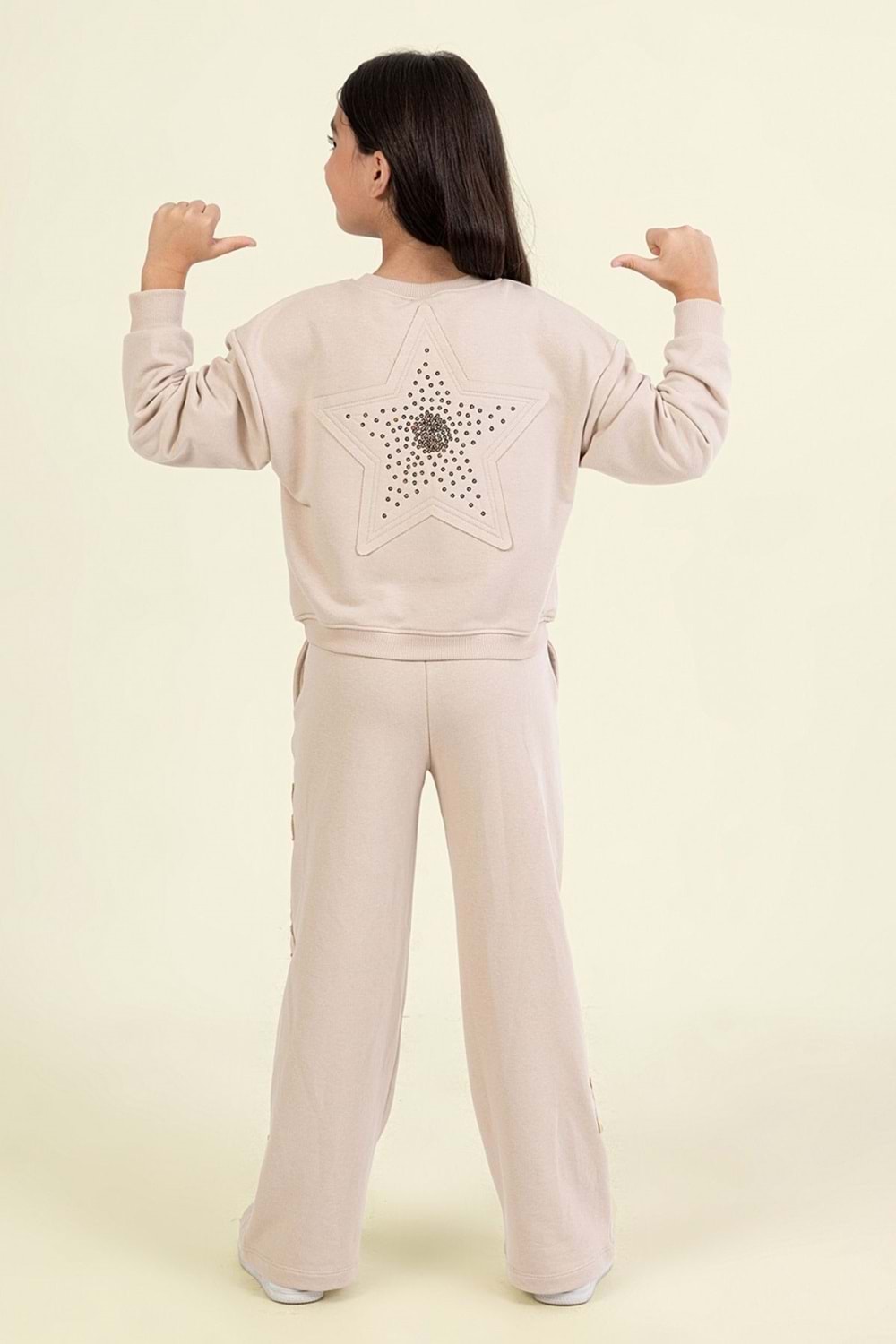 Kız Çocuk Taş Detaylı Yıldız Desenli İkili Takım – Sweatshirt & Eşofman Altı
