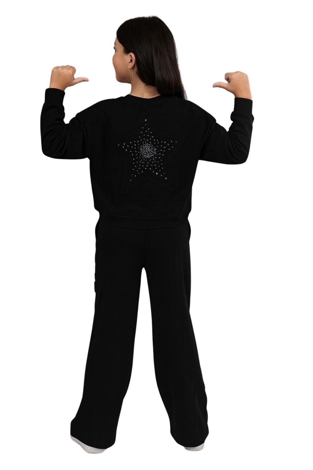 Kız Çocuk Taş Detaylı Yıldız Desenli İkili Takım – Sweatshirt & Eşofman Altı