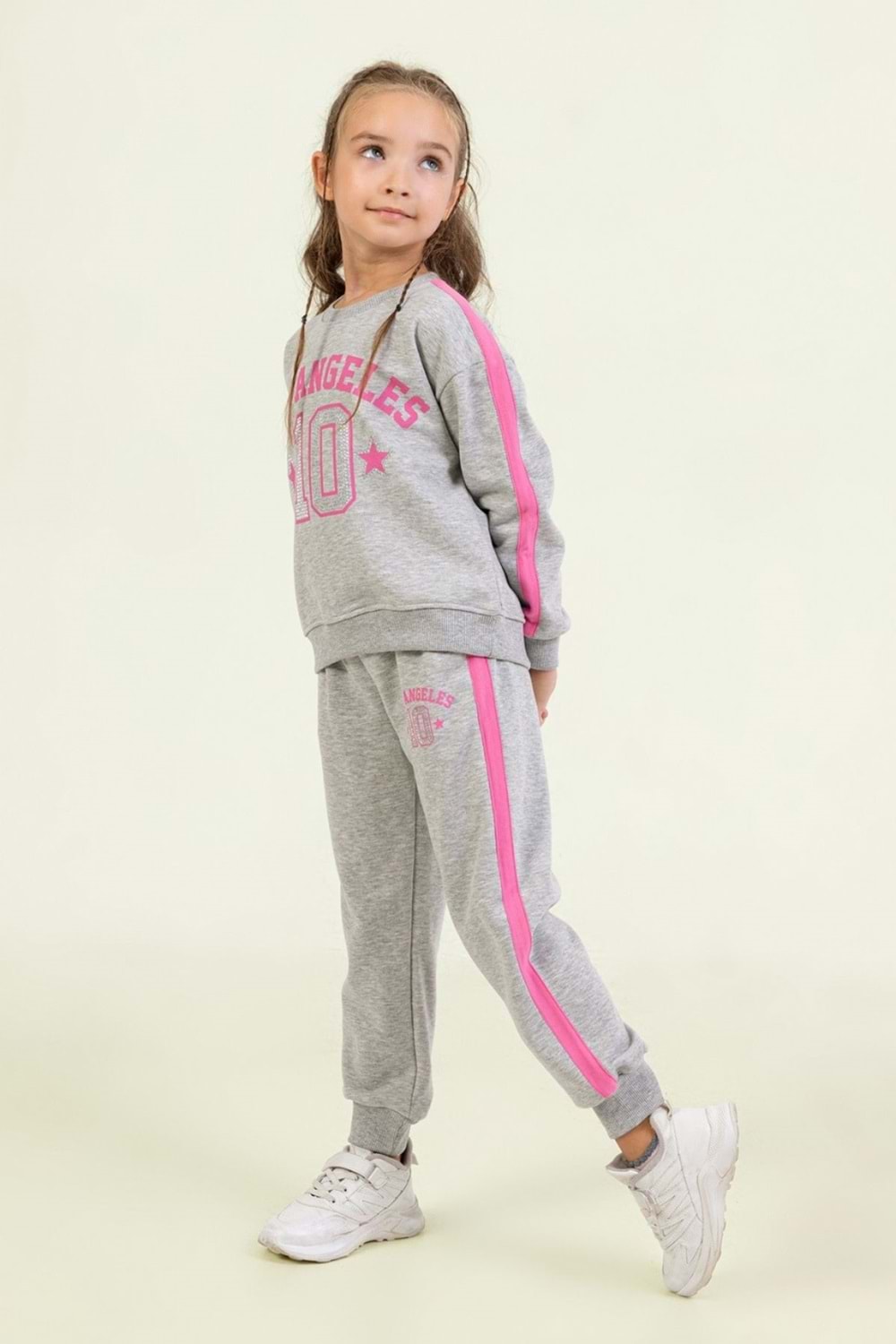 Kız Çocuk Los Angeles 10 Baskılı Pembe Sweatshirt & Eşofman Altı Takımı