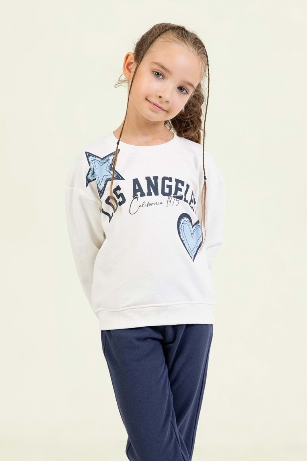 Kız Çocuk Los Angeles Baskılı Pembe Sweatshirt ve Siyah Eşofman Altı Kombini