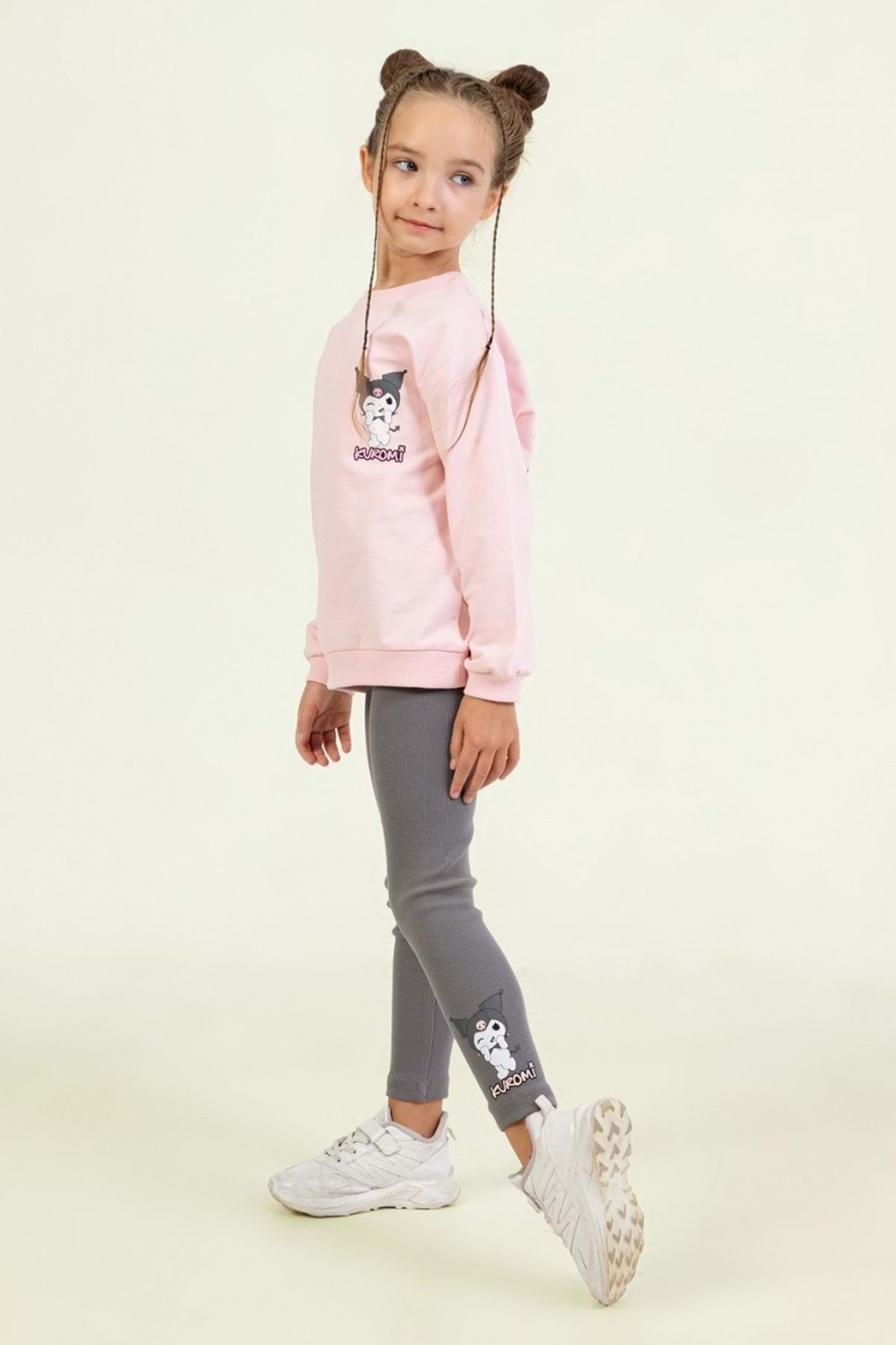 Kız Çocuk Kuromi Baskılı Sweatshirt Renkli Tayt Kombini