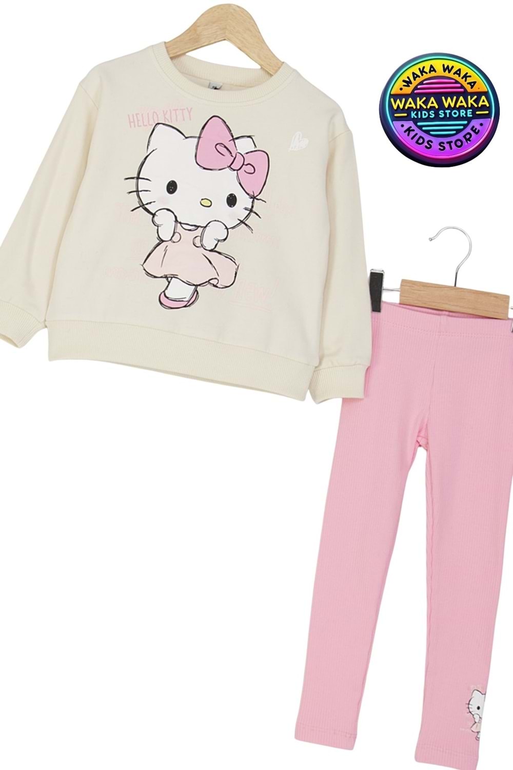Hello Kitty Baskılı Kız Çocuk Sweatshirt ve Tayt Takımı