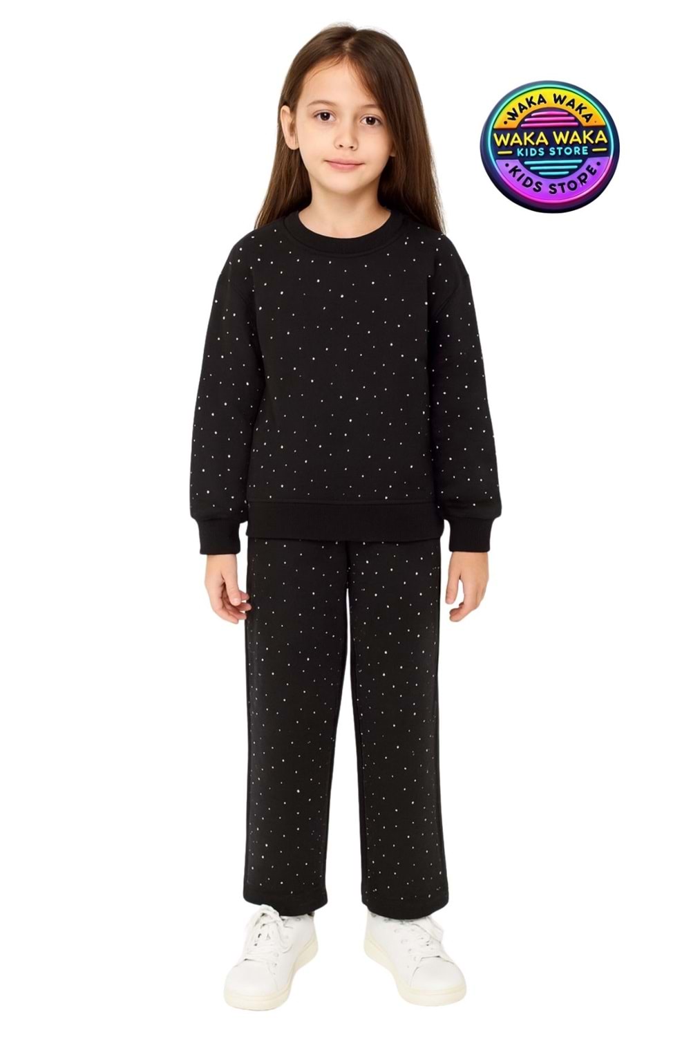 Kız Çocuk Pembe Taş Detaylı Eşofman Takımı – Işıltılı Şık ve Rahat Tasarım