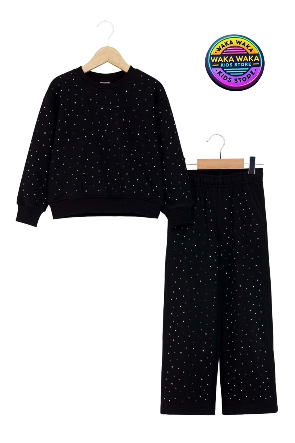 Kız Çocuk Pembe Taş Detaylı Eşofman Takımı – Işıltılı Şık ve Rahat Tasarım