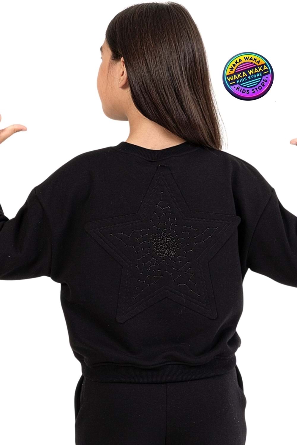 Siyah Yıldız Detaylı Kız Çocuk Sweatshirt