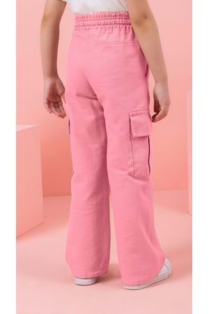 Kargo Cepli Lastikli Bel Gabardin Kız Kargo Pantolon - Pembe - 5-6 YAŞ