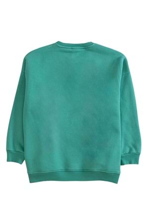 Bisiklet Yaka Önü Baskılı Oversize Sweatshirt - Yeşil - 12-13 YAŞ