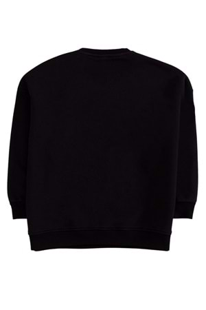 Bisiklet Yaka Önü Baskılı Sweatshirt - Siyah - 10-11 YAŞ