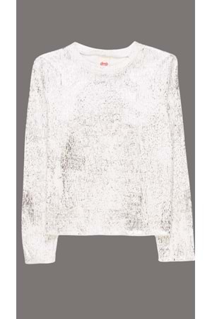 Varak Baskılı Beli Kolu Fırfırlı Kız Bady - Ekru - 6-7 YAŞ