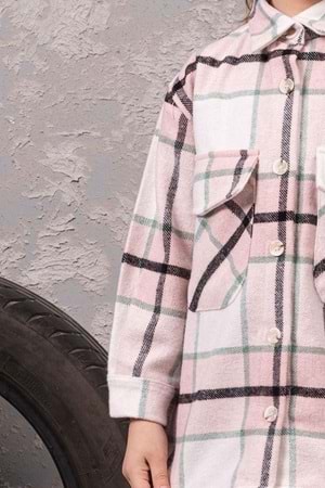 Ekose Desenli Cepli Kız Çocuk Oduncu Gömlek - Pembe - 5-6 YAŞ