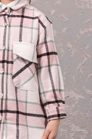 Ekose Desenli Cepli Kız Çocuk Oduncu Gömlek - Pembe - 5-6 YAŞ
