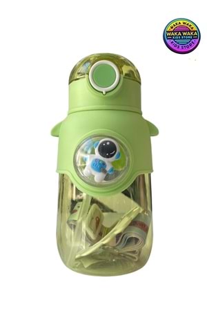 Astronot Figürlü Çocuk Matara 600 ml - Renkli Uzay Temalı Suluk Askılı, Sızdırmaz Kapak