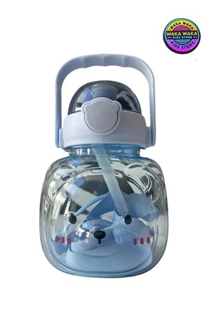 Ayıcık Figürlü Çocuk Matara 500 ml - Sevimli Şeffaf Suluk Askılı & Sızdırmaz Kapak
