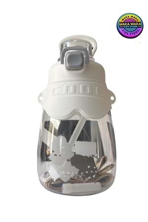 COOL Yazılı Çocuk Matara 600 ml - Şeffaf Renkli Suluk Askılı, Sızdırmaz & Pipetli