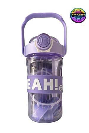 EAH! Yazılı Renkli Çocuk Matara 650 ml - Pipetli, Askılı, Şeffaf Suluk