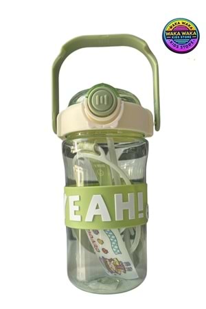 EAH! Yazılı Renkli Çocuk Matara 650 ml - Pipetli, Askılı, Şeffaf Suluk