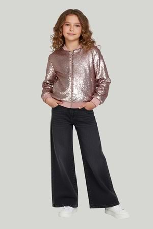 Kız Çocuk Payetli Bomber Ceket Işıltılı Şık Hırka