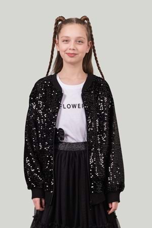 Kız Çocuk Payetli Bomber Ceket Işıltılı Şık Hırka