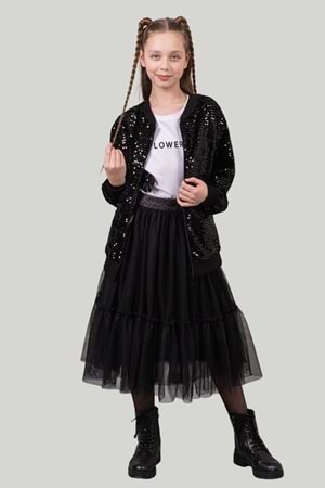 Kız Çocuk Payetli Bomber Ceket Işıltılı Şık Hırka