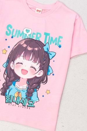 Summer Time Baskılı Bisiklet Yaka Kız T-shirt - 6-7 YAŞ