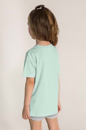 Summer Time Baskılı Bisiklet Yaka Kız T-shirt - Mint
