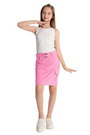Pembe Kargo Cepli Kemerli Kız Çocuk Etek