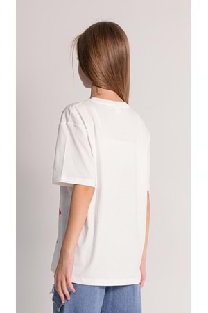 Önü Baskılı Bisiklet Yaka Kız Çocuk T-Shirt