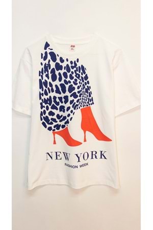 Önü Baskılı Bisiklet Yaka Kız Çocuk T-Shirt