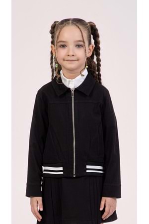 Beli Lastikli Düz Renk Kız Çocuk Gabardin Ceket