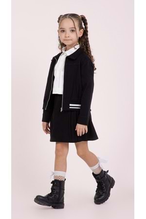 Beli Lastikli Düz Renk Kız Çocuk Gabardin Ceket