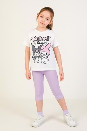 Kuromi ve My Melody Baskılı Kız Çocuk Tişört