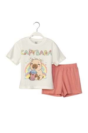 Capybara Baskılı Kız Çocuk Tişört ve Şort Takımı Yazlık Rahatlık ve Sevimlilik