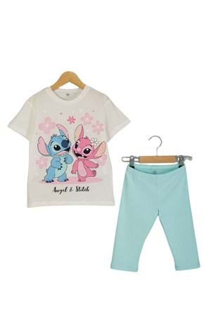 Angel Stitch Baskılı Kız Çocuk Tişört ve Kapri Takımı