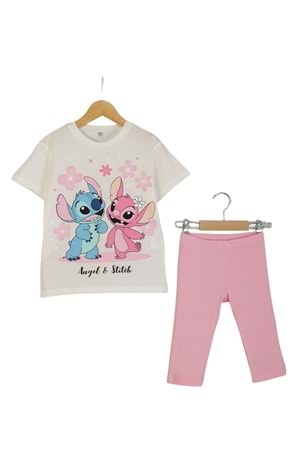 Angel Stitch Baskılı Kız Çocuk Tişört ve Kapri Takımı