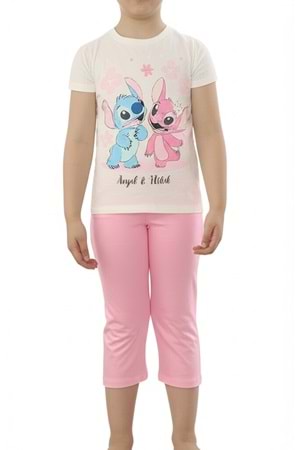 Angel Stitch Baskılı Kız Çocuk Tişört ve Kapri Takımı