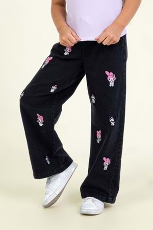 Kız Çocuk My Melody & Kuromi Baskılı Kot Pantolon – Mavi-Siyah
