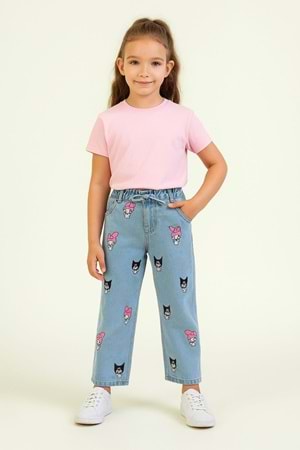 Kız Çocuk My Melody & Kuromi Baskılı Kot Pantolon – Mavi-Siyah