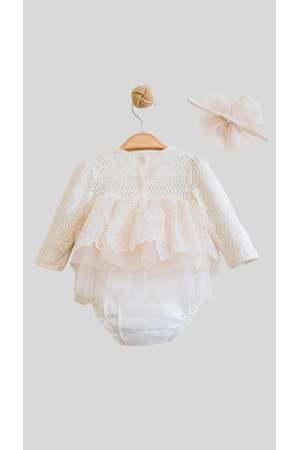 Üstü Merserize Fiyonk Detaylı Tül Kız Bebek Tulum Elbise