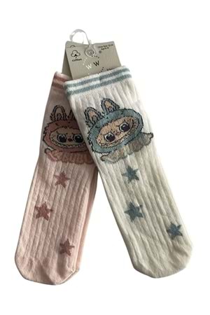 Waka Waka Kids Store 2’li Çocuk Desenli Renkli Pamuklu Çorap Seti Yıldız ve Karakter Baskılı