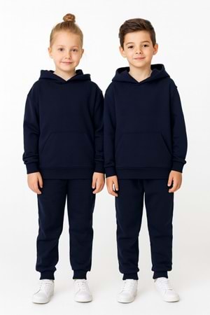 Unisex Çocuk Kapüşonlu Sweatshirt – Siyah & Lacivert