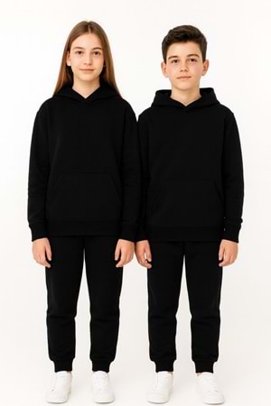 Unisex Çocuk Kapüşonlu Sweatshirt – Siyah & Lacivert