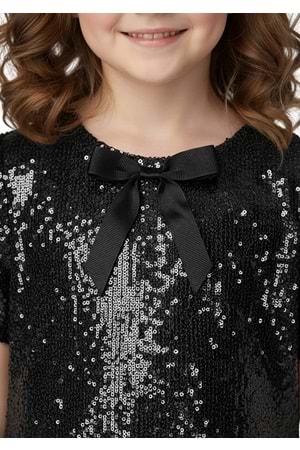 Kız Çocuk Payetli Kısa Kollu Elbise